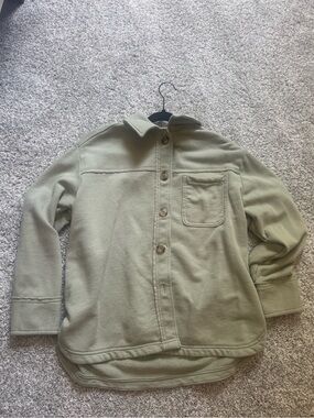 American Eagle Outfitters Kids Light Olive Button-Front Shirt Jacket